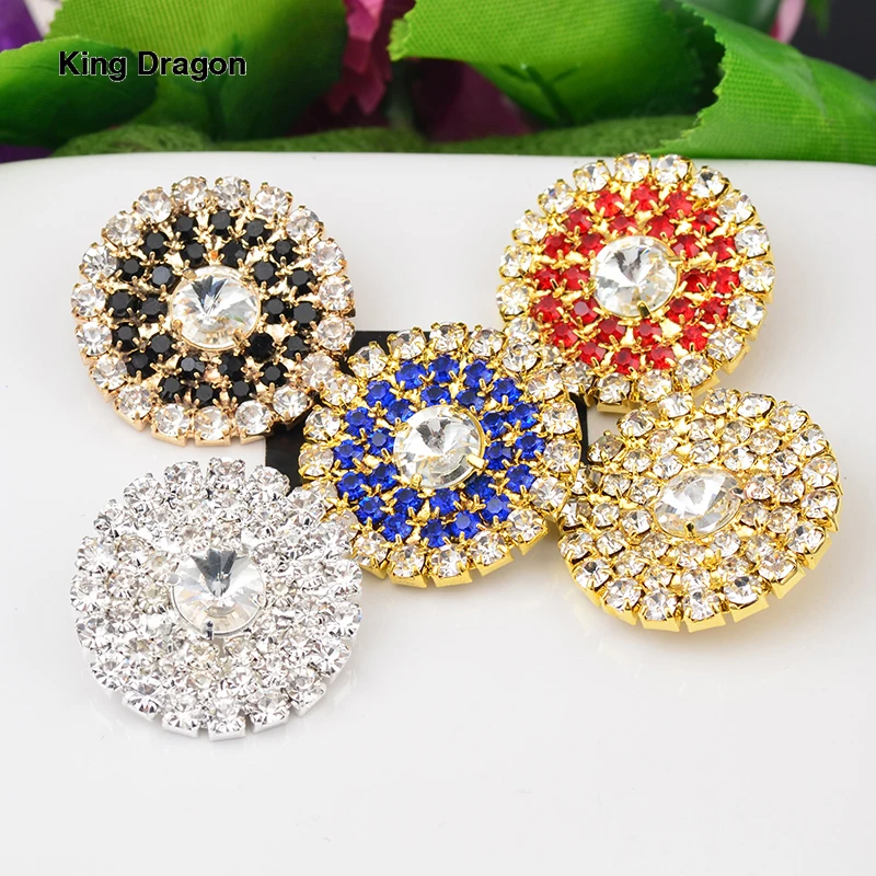 

New Arrival Sparkly Rhinestone Buttons 27MM 3PCS/Lot For Clothes Coat Cardigan Sweater Needlework Shank Back Gold Color