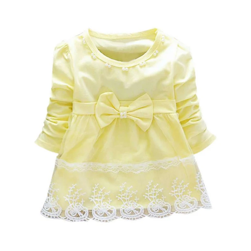 2017 осеннее кружевное платье с длинными рукавами и бантом для маленьких девочек