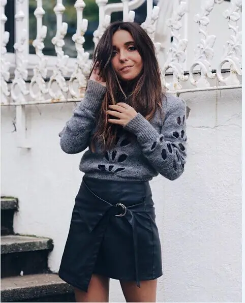 Sexy Hole Collar Sweater Jumper Hook Flower Hollow Sweaters Side Stereo Harujuku Solid Pullovers Cotton Knit 2019 | Женская одежда
