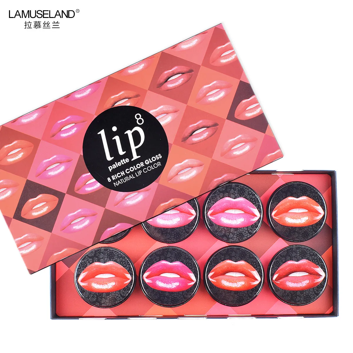 

8 Colors Waterproof Lipstick Palette 8 Iron Cosmetic Lip Stick Natural Long-Lasting Red Lips Makeup Set LAMUSELAND Brush#L220