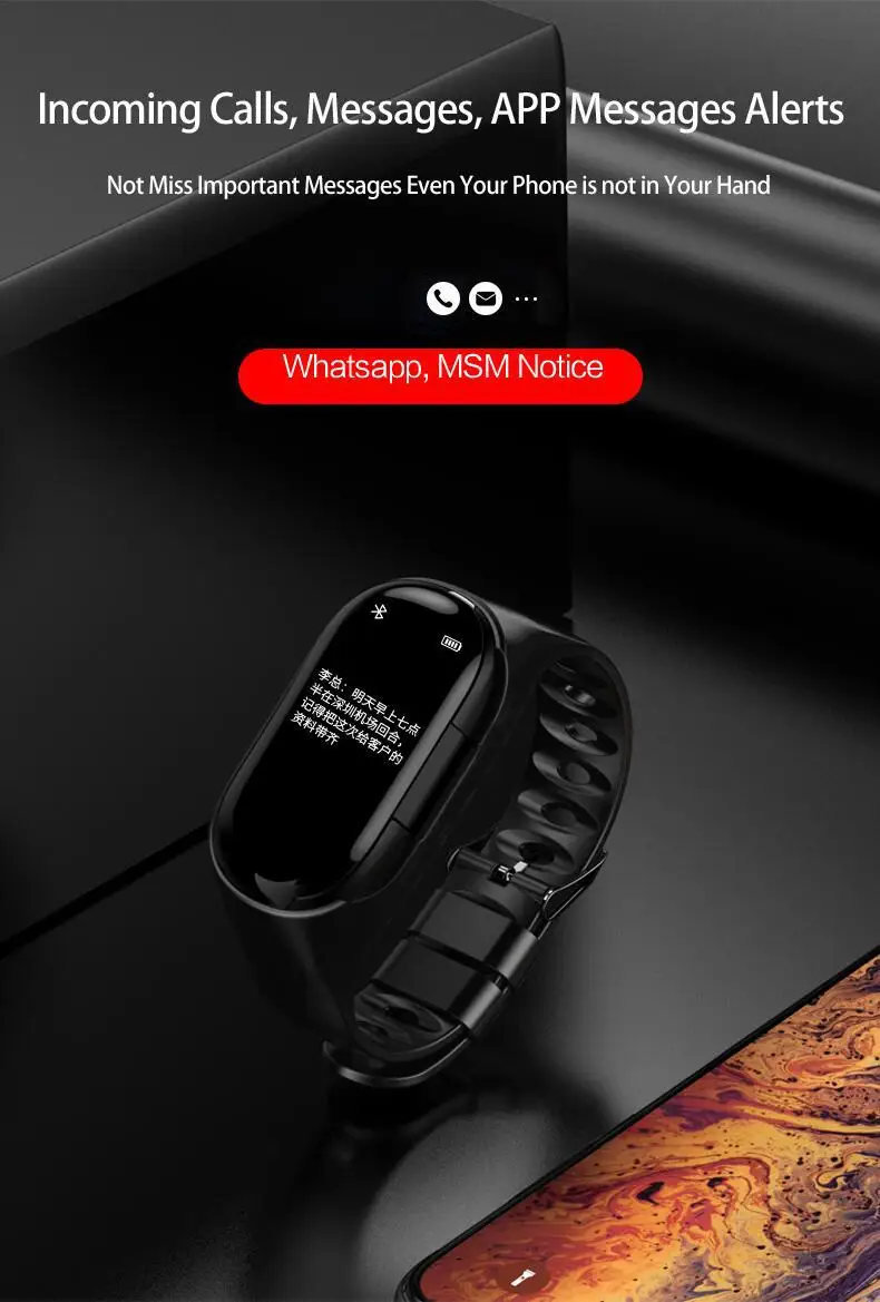 LYMOC M1 Смарт-браслеты Bluetooth наушники TWS сенсорный экран браслет пульсометр трекер активности Смарт-часы для XiaoMi iPhone