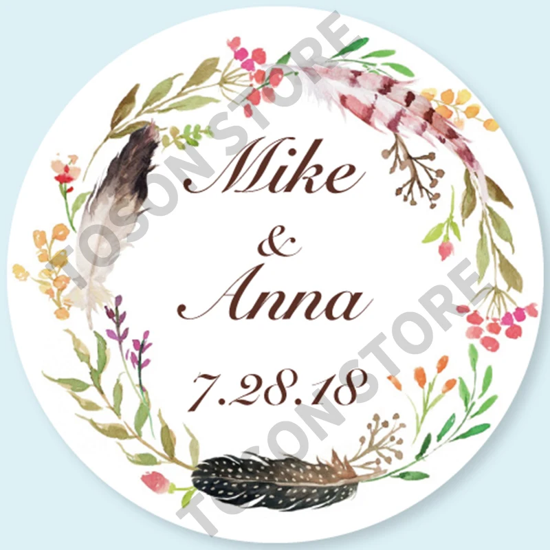 100, Silver laser Customized text logo, Wedding Stickers, Invitations Seals, Candy Favors Gift Boxes Labels, On White Adhesive