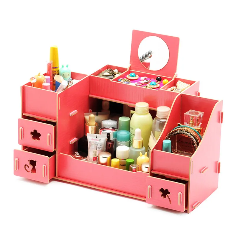 Креативная деревянная коробка для хранения косметики сделай сам