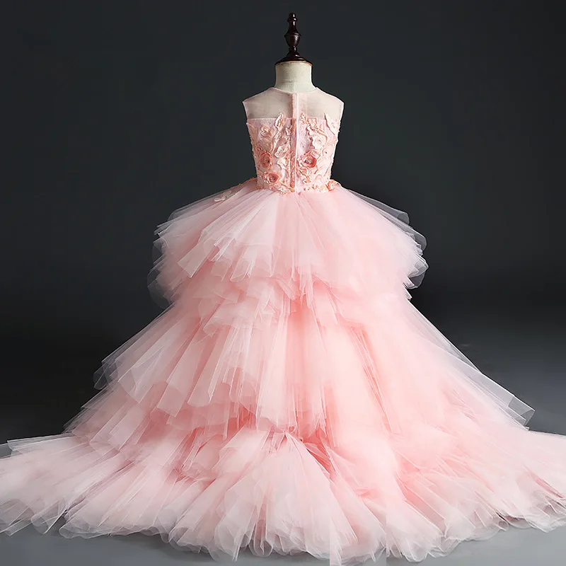 New Sweet Lace Flower Girl Dresses for Wedding High-low Short Front Long Back Sleeveless Party Ball Gown Dress | Свадьбы и торжества