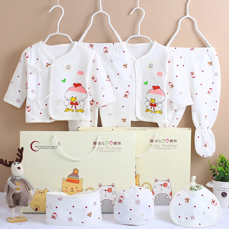 7Pcs/set Newborn Uniesx Baby Clothing Set Gift Shirt Pant Cat Duck Cartoon Cotton Suit Kids Clothes | Детская одежда и обувь