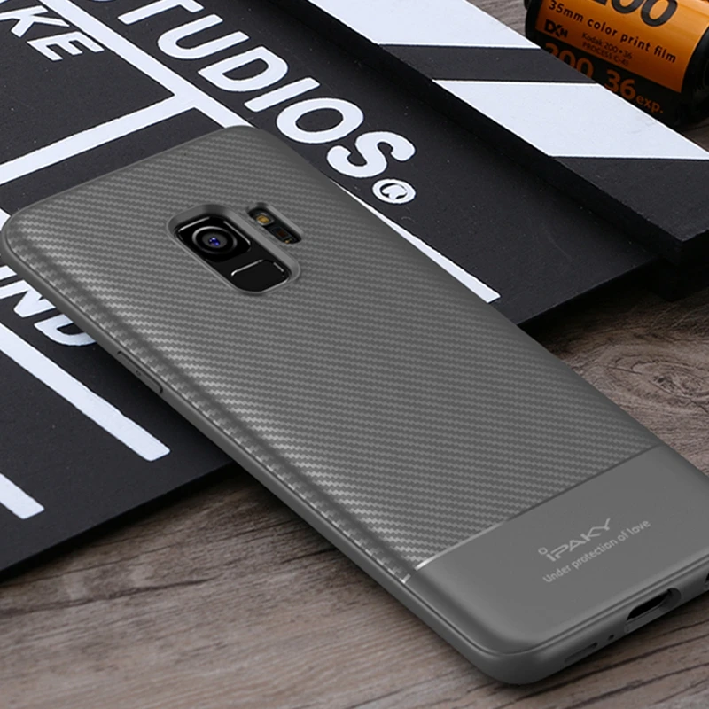 IPAKY Углеродное Волокно ТПУ чехол для Samsung Galaxy S9 ударопрочный Ультратонкий