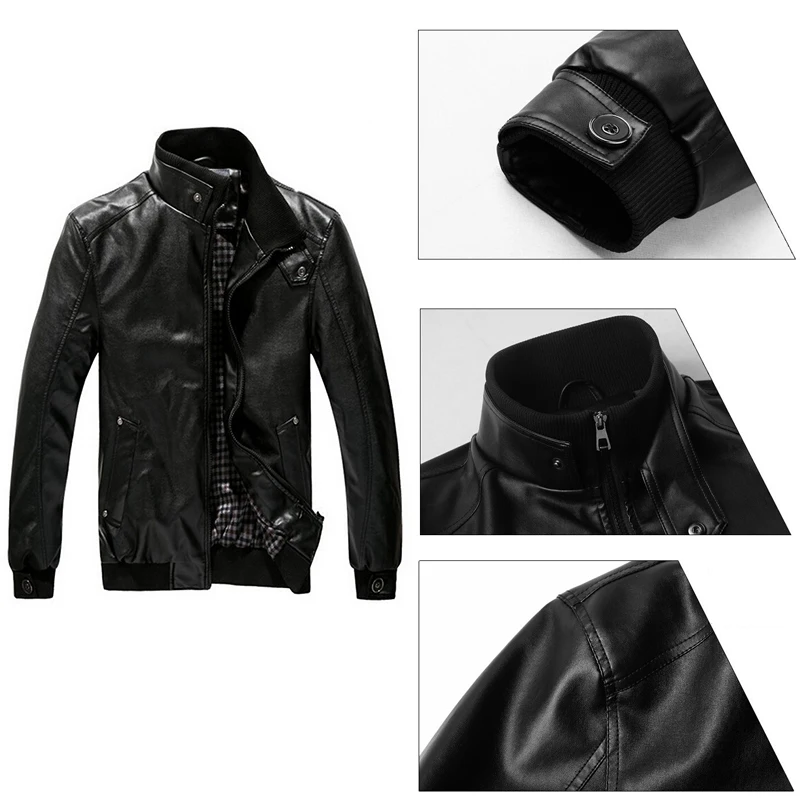Мужские Куртки из искусственной кожи с воротником-стойкой Faroonee Мотоциклетные на