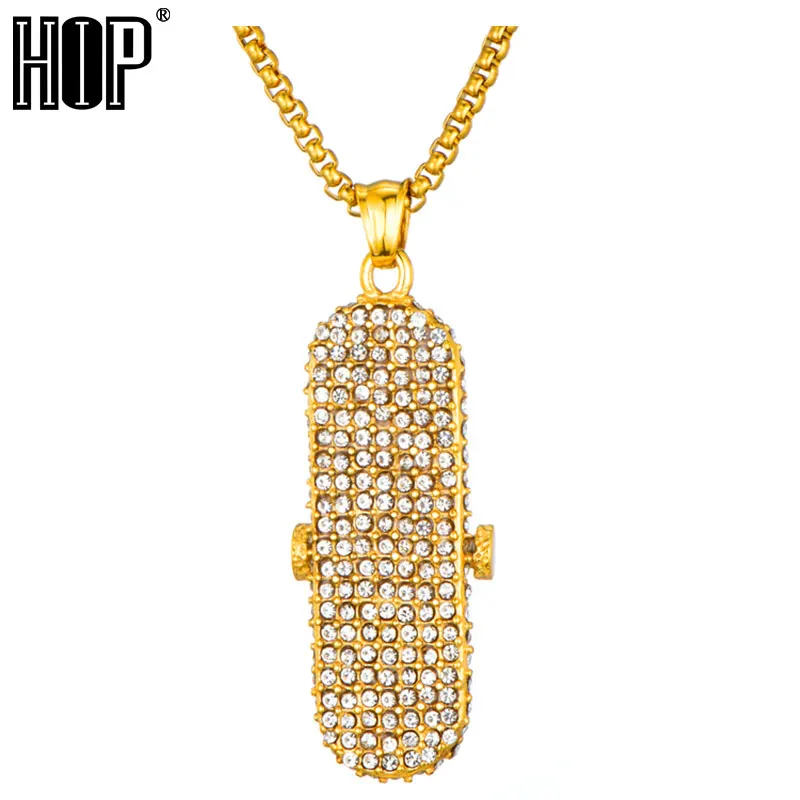 Хип-хоп Bling Iced out подвеска в виде доски для скейтборда ожерелье золотого цвета 316L