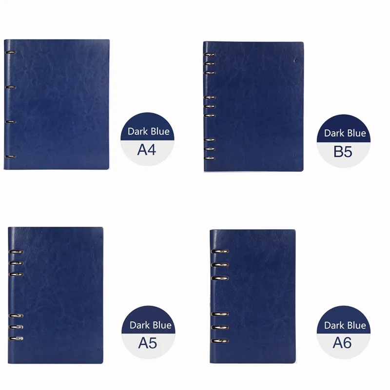 Dark Blue A6/A5/B5/A4 спиральный блокнот 6 колец кожаный жесткий чехол свободный лист Личный Дневник Журнал деловой планировщик Органайзер - Цвет: Dark Blue