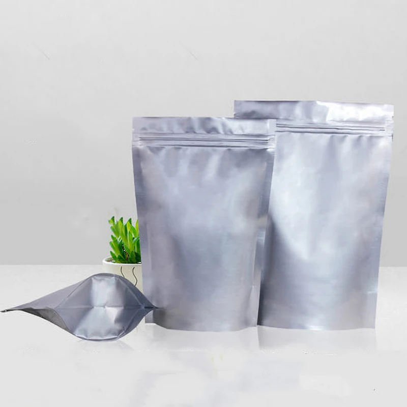 50 шт. маленькая Серебристая сумка на молнии из алюминиевой фольги для