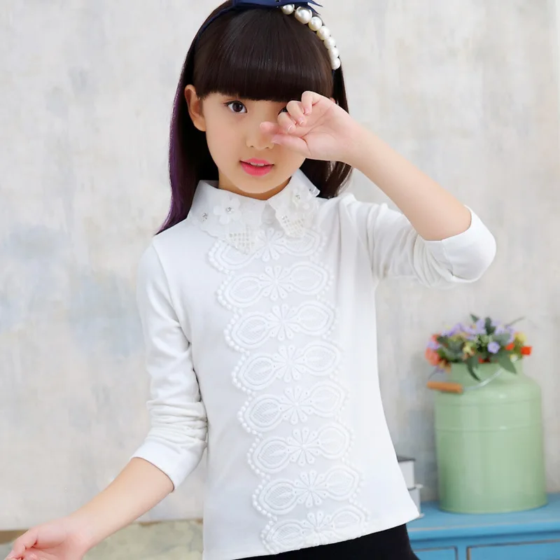 2017 г. Детский джемпер осенне зимние кружевные топы для больших девочек детская