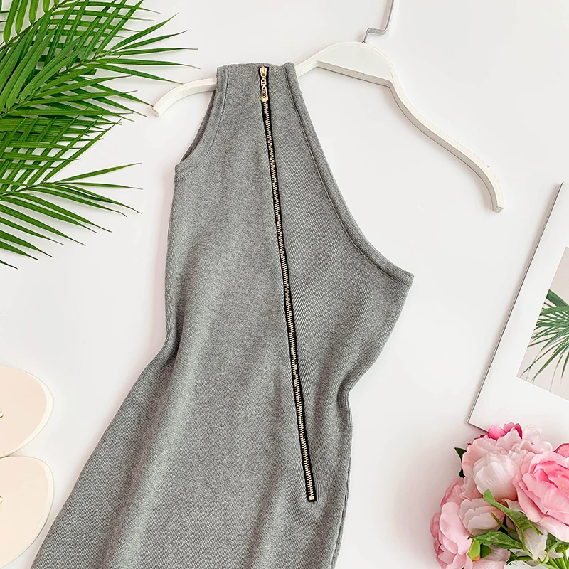 Женское платье на одно плечо ALPHALMODA с косой молнией однотонное трикотажное