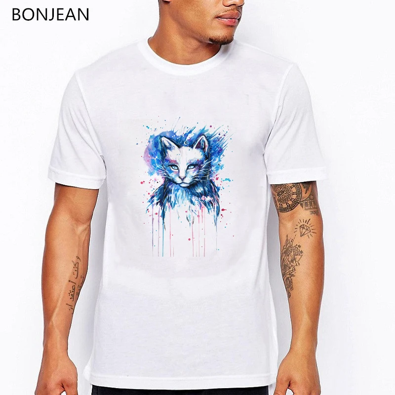 Мужская одежда 2019 акварельные с принтом Собаки Футболка мужская летняя белая
