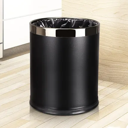 black lacquer s ring Металлическая мусорная корзина для дома и офиса, двухслойная 10л 14л открытая Верхняя Круглая габаражная банка для ванной комнаты кухни отеля мусорное ведро - Цвет: black lacquer s ring