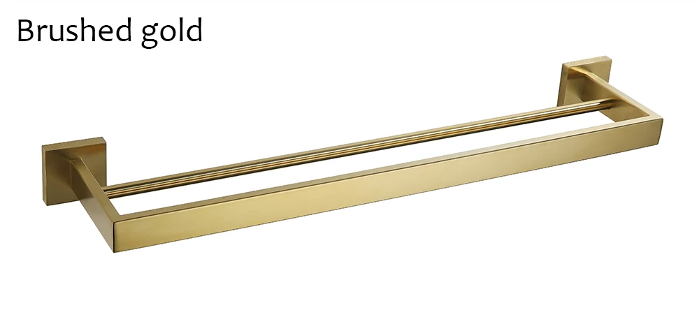 Brushed gold Держатель для двух полотенец квадратная стойка для полотенца держатель настенный аксессуары для ванной комнаты матовый золотой/матовый/зеркальный/черный - Цвет: Brushed gold