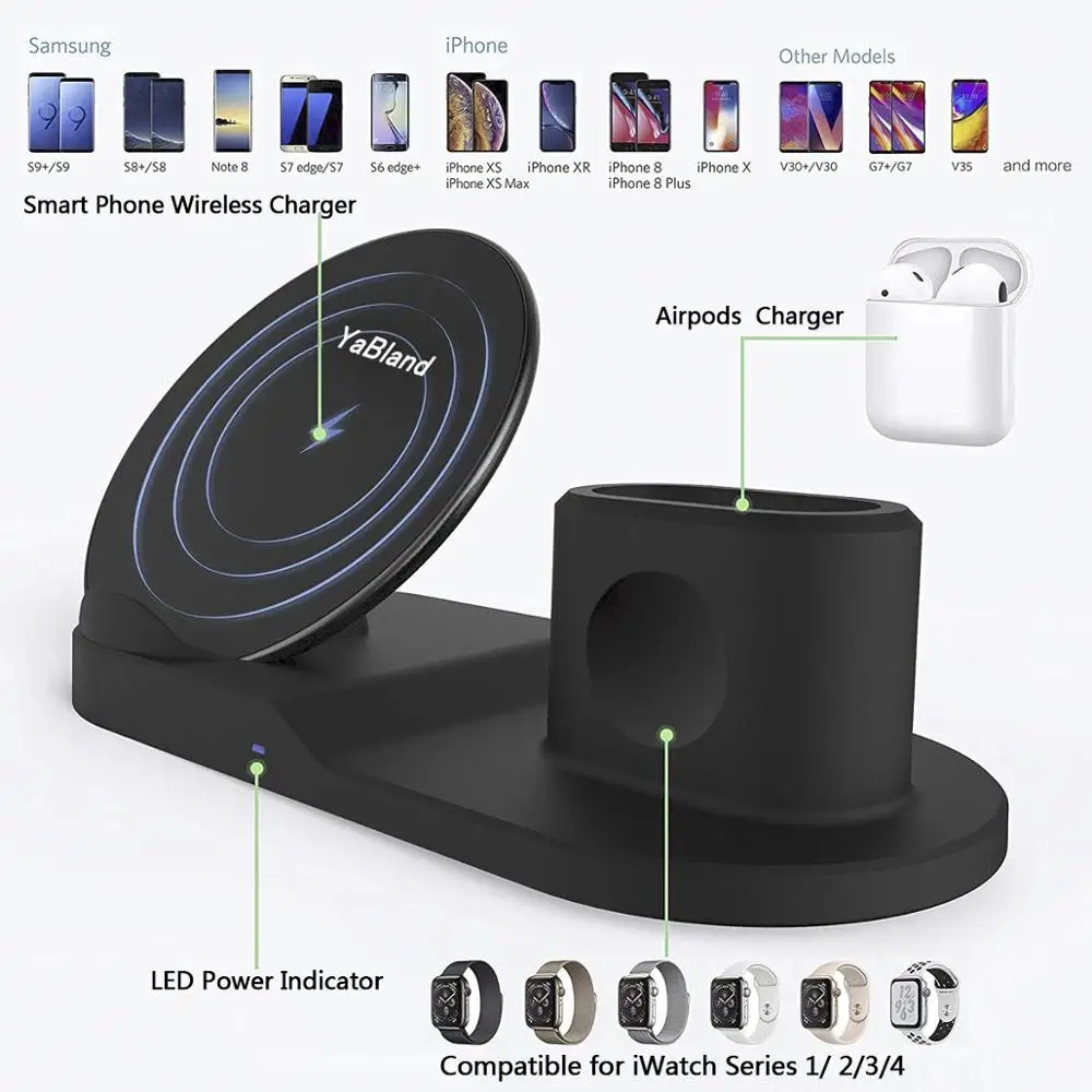 Беспроводной Зарядное устройство подставка для iPhone airpods Apple Watch док станция
