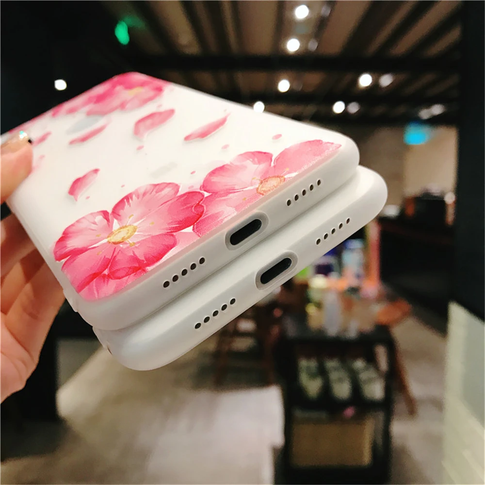 Японский стиль Персиковый Цветок 3D Рельефный цветочный узор Мягкий ТПУ