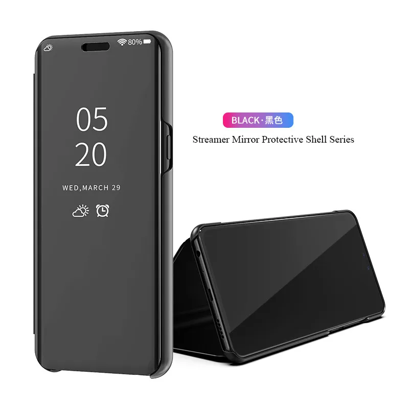 Сенсорный Чехол-книжка чехол для samsung Galaxy A7 A9s A6s A9 Star Lite A6 A8 плюс A3 A5 A7 зеркало 360 Защита подставка для телефона - Цвет: Black