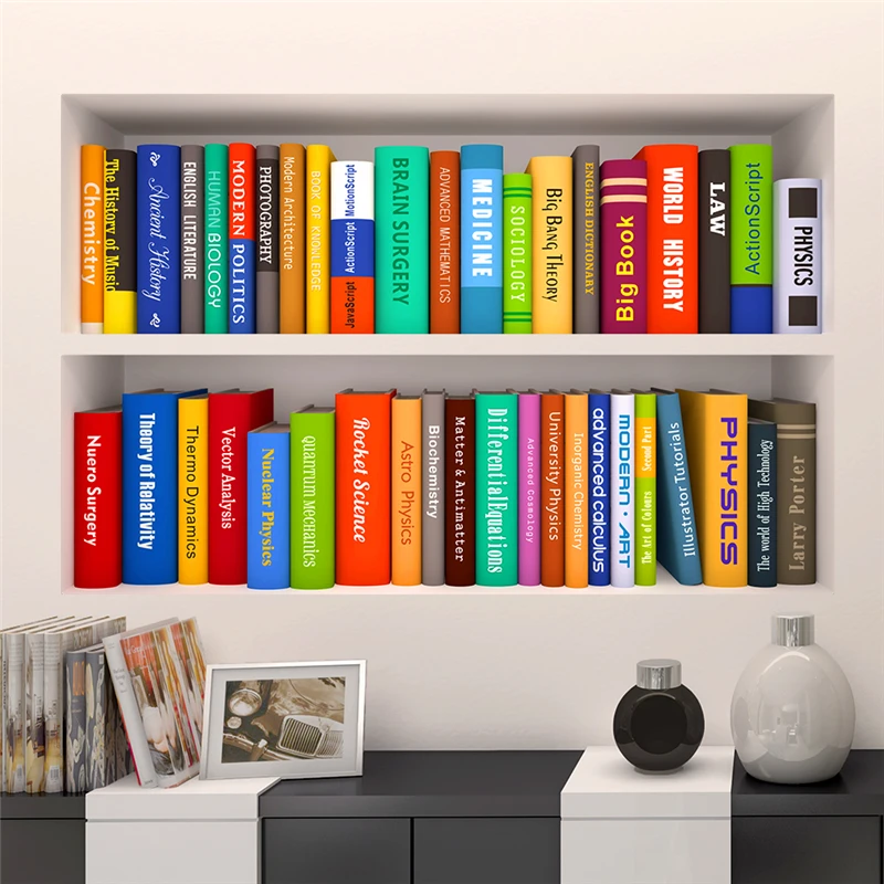 Настенная книжная полка с 3D эффектом наклейки для детской комнаты учебы