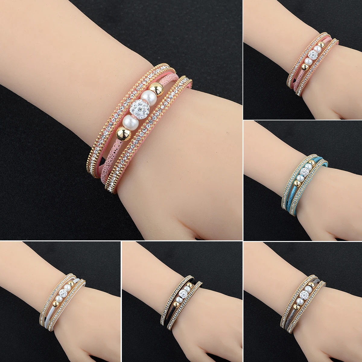 Винтажный Модный женский браслет ювелирные изделия кожаные многослойные