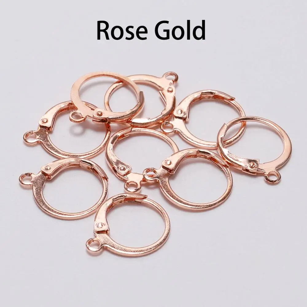 Rose Gold 20 шт./лот, 14x12 мм, серебро, золото, розовое золото, французские крючки для сережек, проволочные настройки, база для сережек, сделай сам, фурнитура для изготовления ювелирных изделий - Цвет: Rose Gold