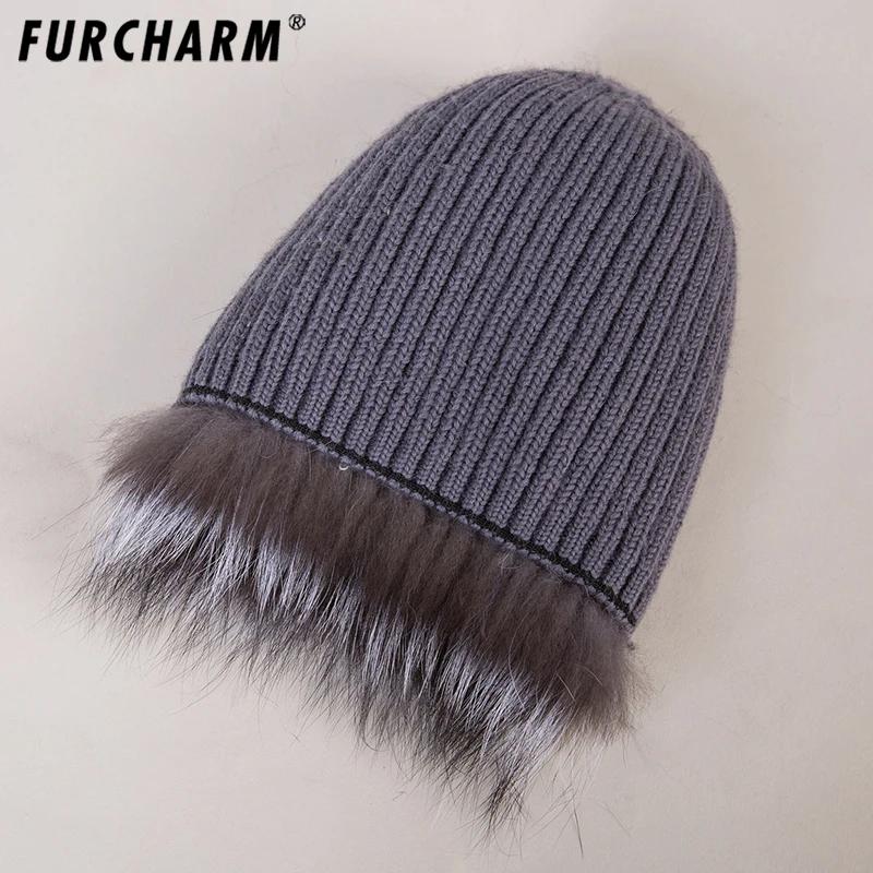 Зимняя меховая шапка для женщин пушистая вязаная из лисьего меха повседневные