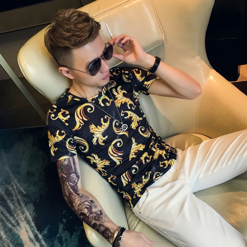 Новые продукты 2019 футболка Homme Gomlek золотые футболки с принтом Мужская Роскошная