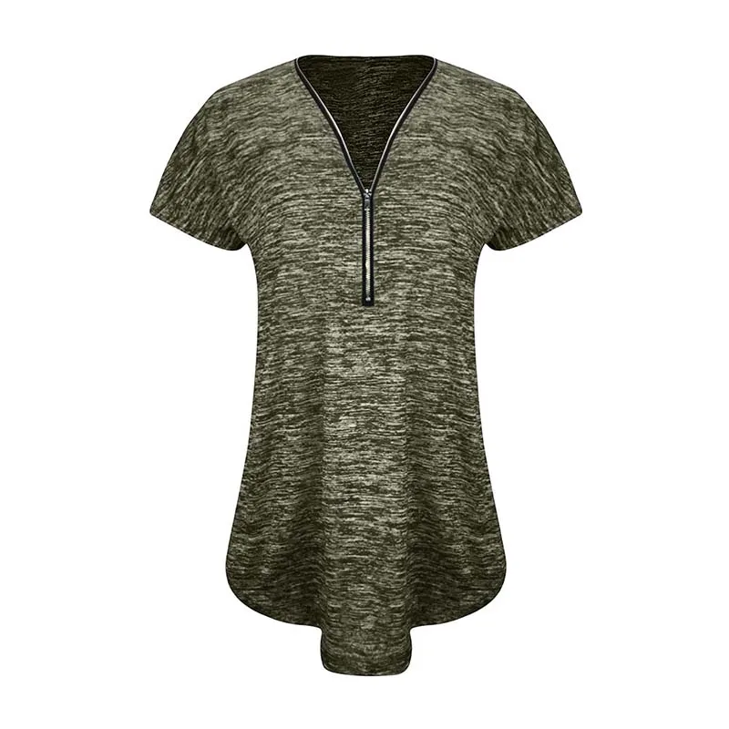 Женская футболка летняя большого размера Базовая рубашка на молнии одноцветная