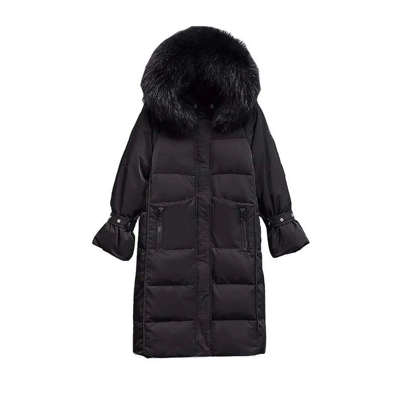 

Long White Duck Down Parka Coat Female Winter New Warm Down Jacket Coat Womens Big Fur Collar Hooded Down Coats Ladies Overcoat