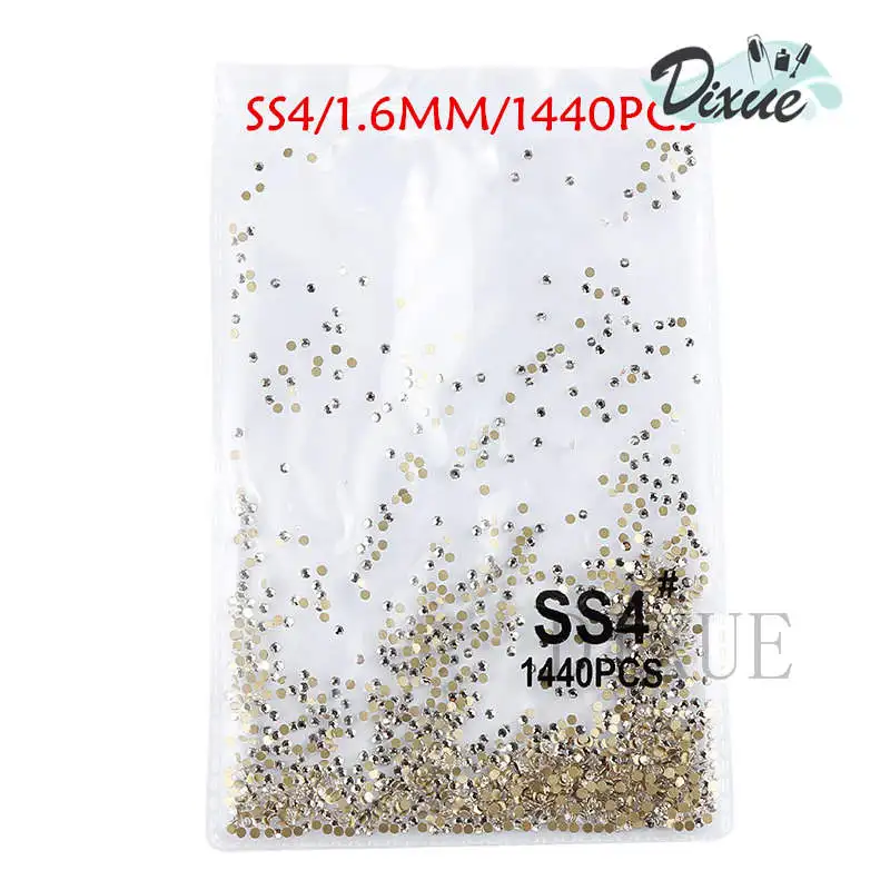 gold white ss4 1440 SS3-ss8, 1440 шт, прозрачные Стразы AB gold flack, 3D, без горячей фиксации, плоские с оборота, для украшения ногтей, плоские с оборота Стразы для одежды 073 - Цвет: gold white ss4 1440