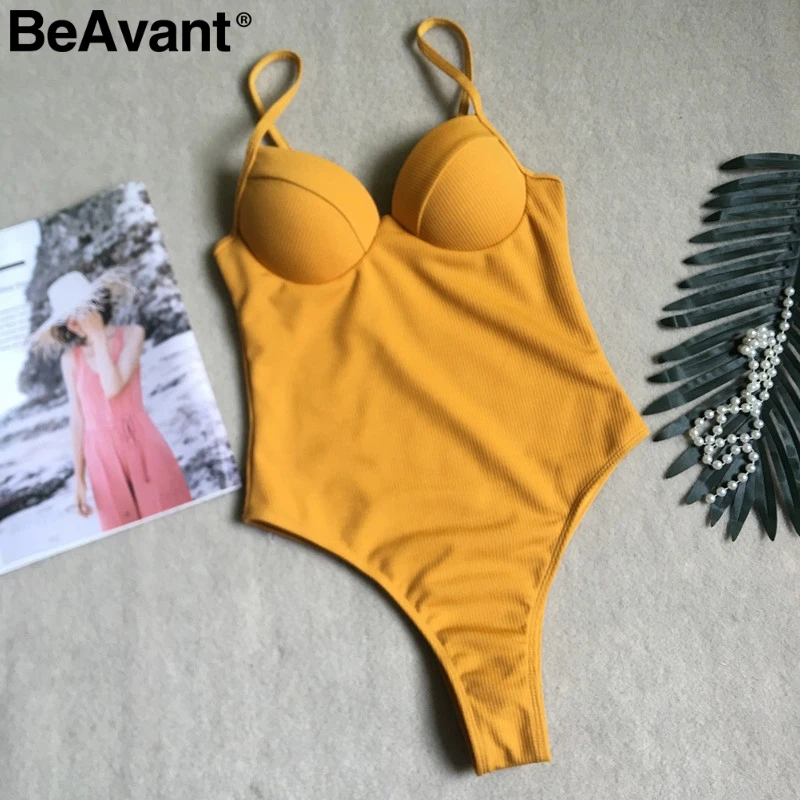 BeAvant, сексуальный купальник с бретельками, женский, цельный, белый, стринги, бикини, купальник, пуш-ап, летний, пляжный, купальник, черный - Цвет: Цвет: желтый