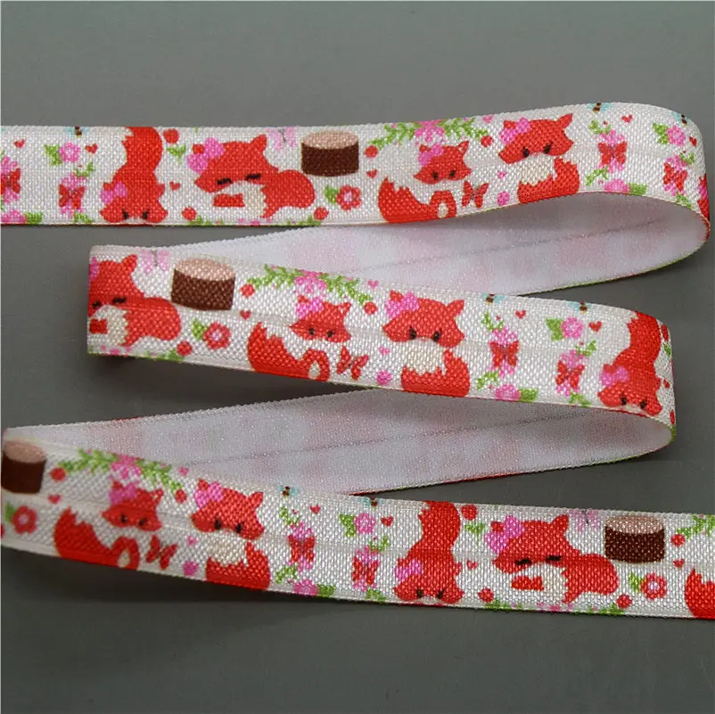 6 DHK 5/8 ''10 ярдов животные Лиса утка Кот напечатанный складной Эластичный FOE стрейч-лента hairbow головной убор головная повязка DIY OEM B1726 - Цвет: 6