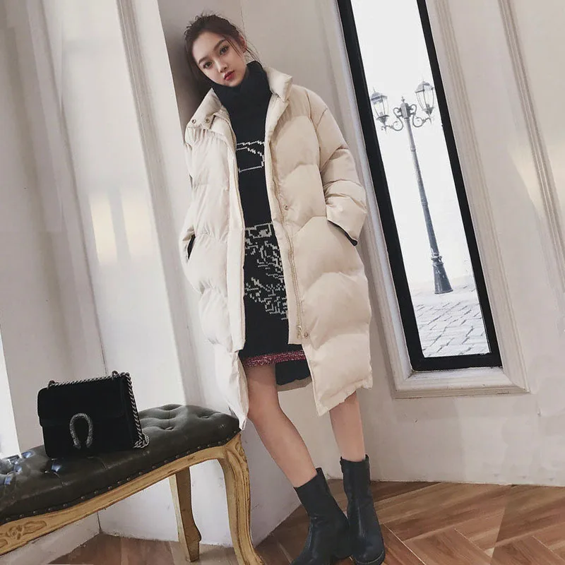 

Fdfklak European Style Women Winter Jacket Cotton-padded Thick Long Coat Womens Winter Coats Casual Loose Parka Female Jackets