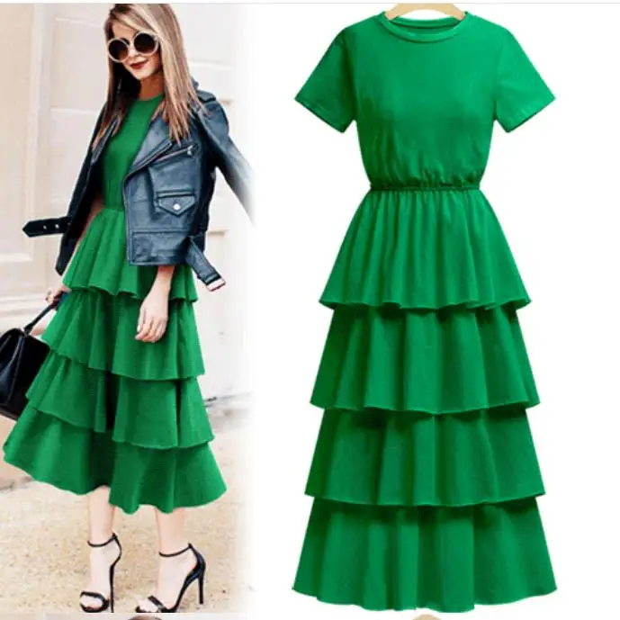 Женское платье с оборками летнее многослойное коротким рукавом Повседневное