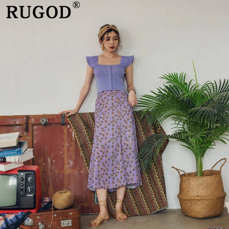 Женская шифоновая юбка RUGOD фиолетовая длинная с принтом|Женские юбки| |