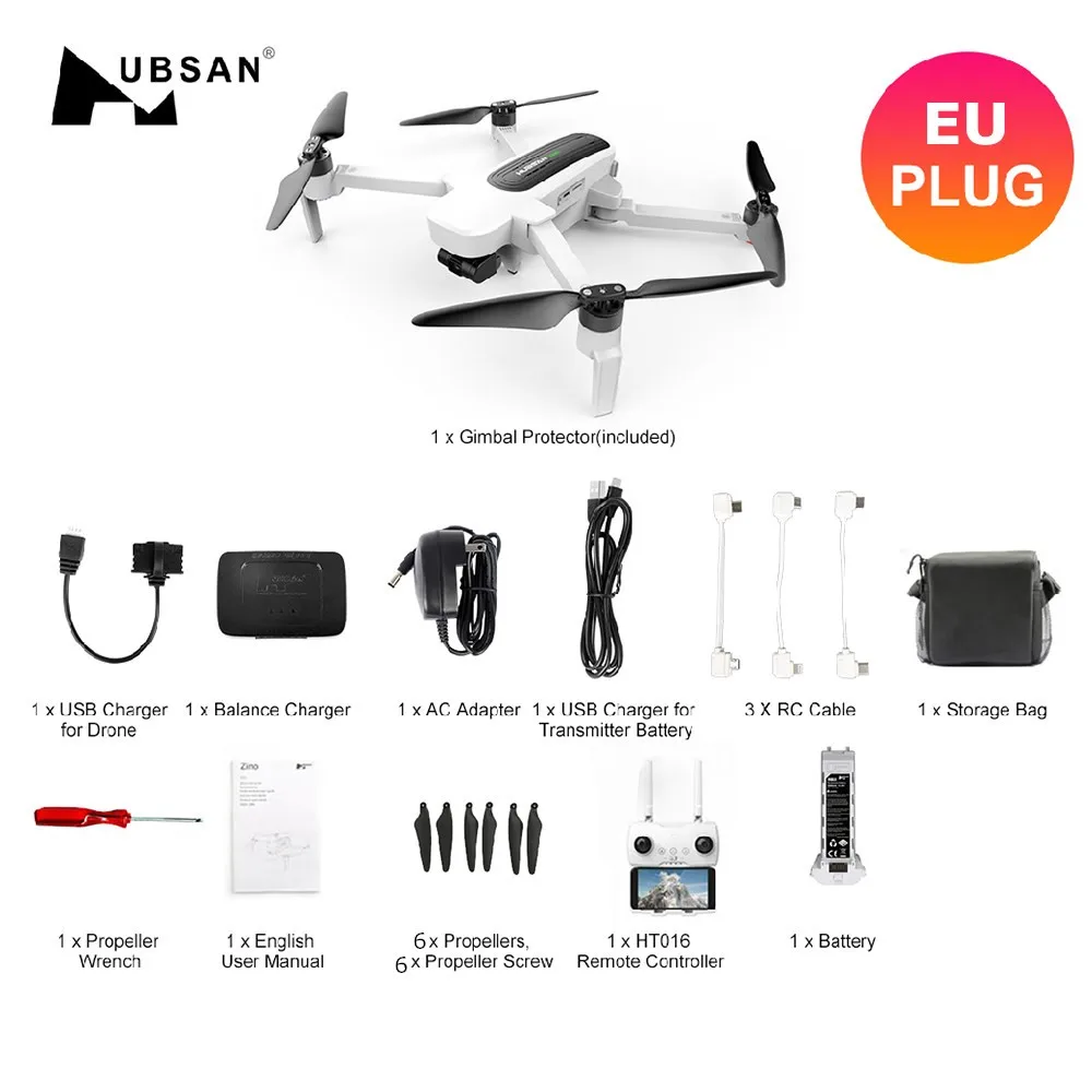 EU Plug and 1 Bag Hubsan H117S Zino gps дрона с дистанционным управлением 5,8 Г 1 км с видом от первого лица в формате 4K UHD, Камера 3-осевому гидростабилизатору Квадрокоптер UAV RTF gps+ ГЛОНАСС игрушки для вертолетов - Цвет: EU Plug and 1 Bag