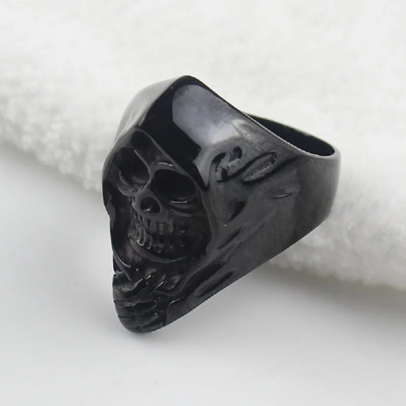 Мужское кольцо из нержавеющей стали Black's Grim Reaper байкерское с черепом и Ангелом