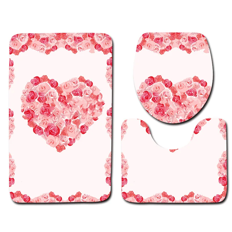 qrj0023 Zeegle Valentine узор 3 шт. Ванна набор ковриков коврик для ванной нескользящий пол в туалете Половики коврики для ванной фланелевая крышка для унитаза - Цвет: qrj0023
