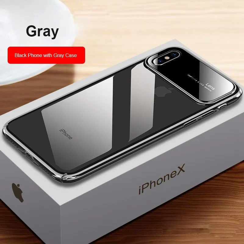 Gray Стильный черный чехол для камеры из закаленного стекла для iPhone XS Max XR X супер пластиковый защитный чехол для iPhone XR 7 8 Plus чехол - Цвет: Gray