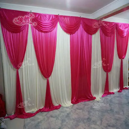 

3m*6m Wedding Stage Backdrop with Beatiful Fuchsia Swag Wedding drape and curtain wedding decoration stage background
