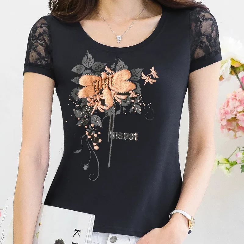 Photo Color Poleras де Mujer Футболка с принтом Для женщин летние топы, декорированные стразами короткий рукав Футболка размера плюс; женские Вьетнамки Femme футболки для девочек - Цвет: Photo Color