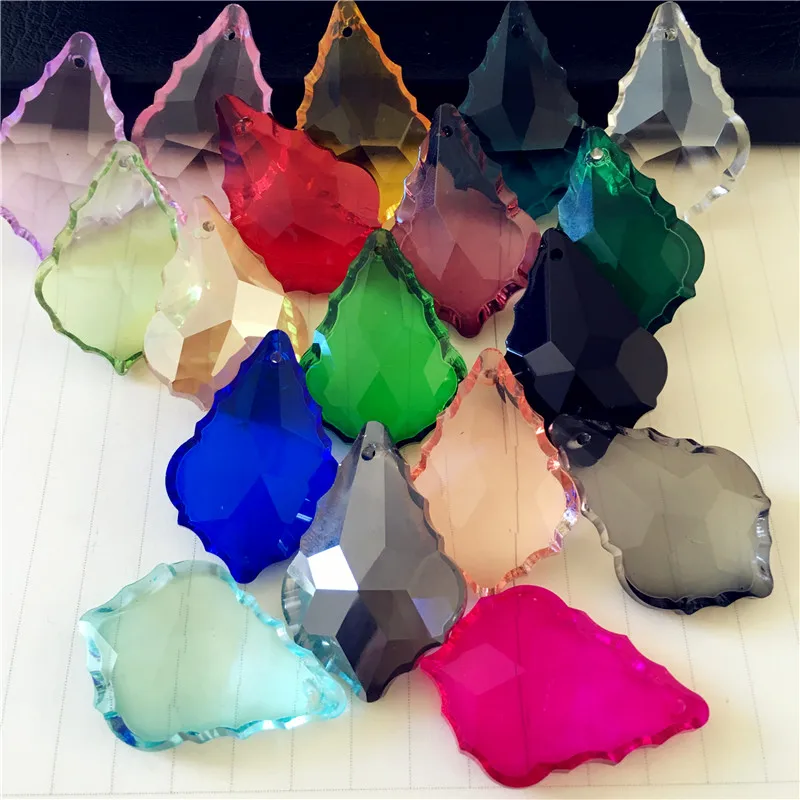 Mixed Color 400pcs/Lot 38*22mm Maple Leaf Crystal Chandelier Parts Glass Lamp Hanging Pendants For Home Wedding Decoration | Лампы и
