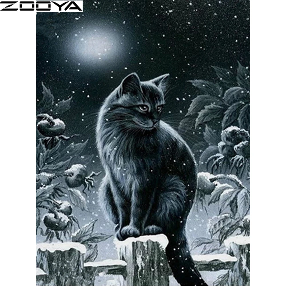 

ZOOYA Diamond Painting Cross-Stitch Kit Diamond Embroidery Rhinestone Painting Home Decor Needlework Black Cat Tree Mosaic R1410