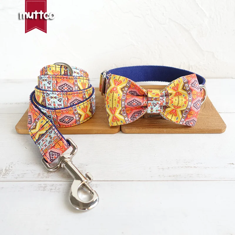 

Регулируемый галстук-бабочка MUTTCO для домашних животных, синий богемный ошейник для чихуахуа, 5 размеров, собачий ошейник с поводком, UDC054