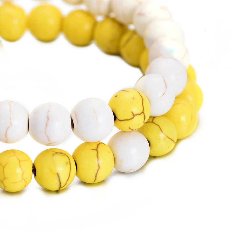 Летний стиль 8 мм желтый и белый со вставками из натурального камня браслет для