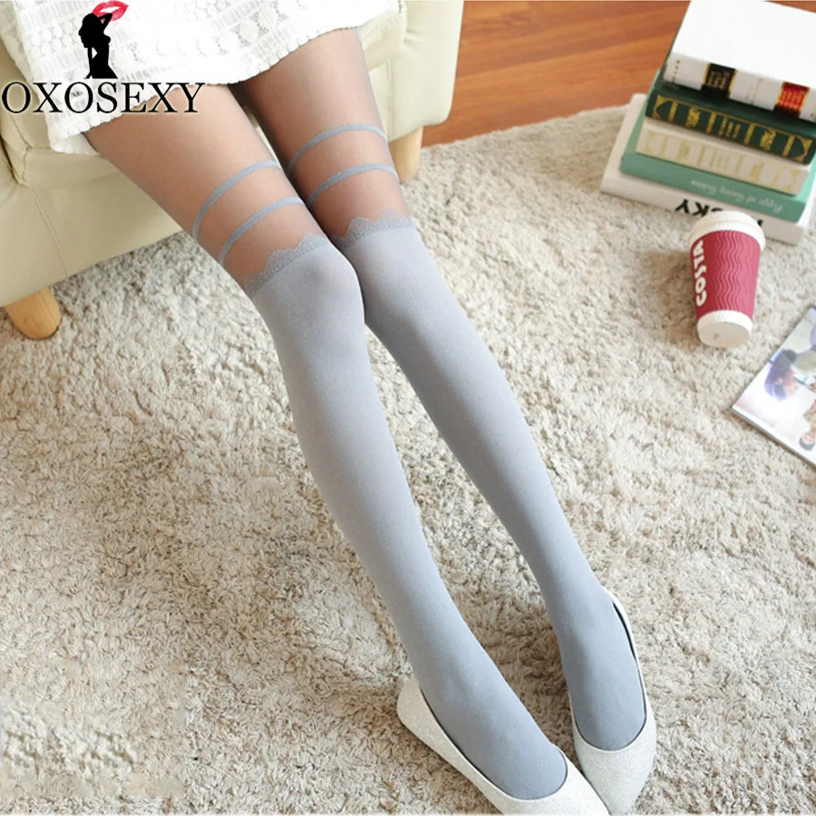 6 цветов 2017 осенние полосатые строчки поддельные высокие тюрбан колготки