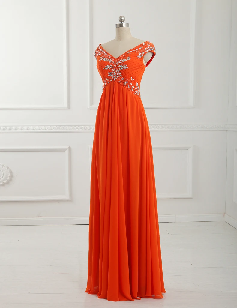 Оранжевый Шифон Линии Длинные Платья Выпускного Вечера 2016 Нестандартного