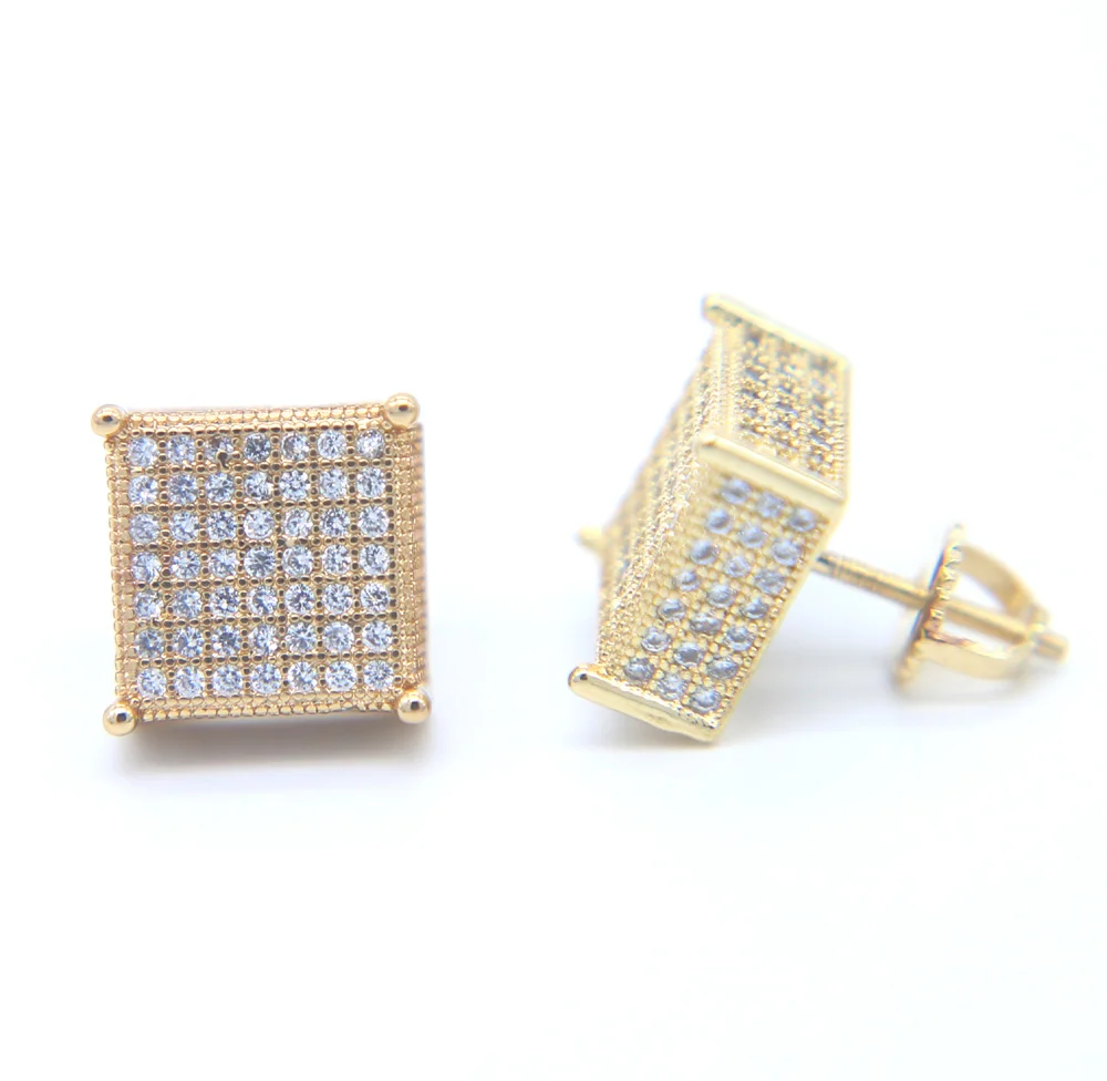 3 цвета 2021 реальные micro pave cz screwback серьги в стиле хип хоп bling куб модная женская и