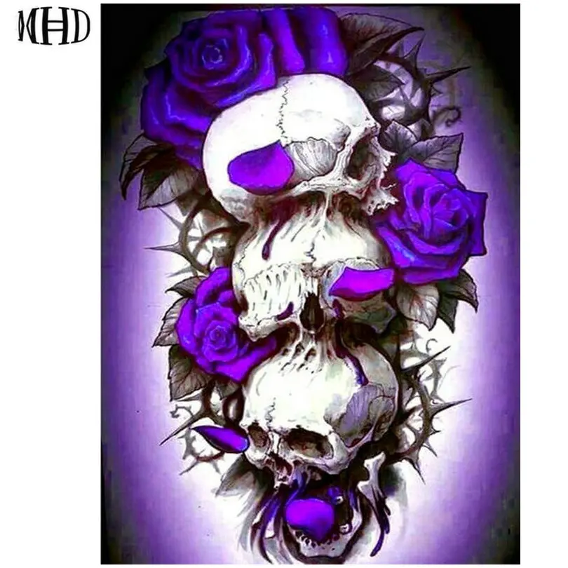 

Камни в форме ромба 3D алмазов картина с изображением черепа, фиолетовый, розовый, с украшением в виде кристаллов рукоделие, Алмазная Мозаика...