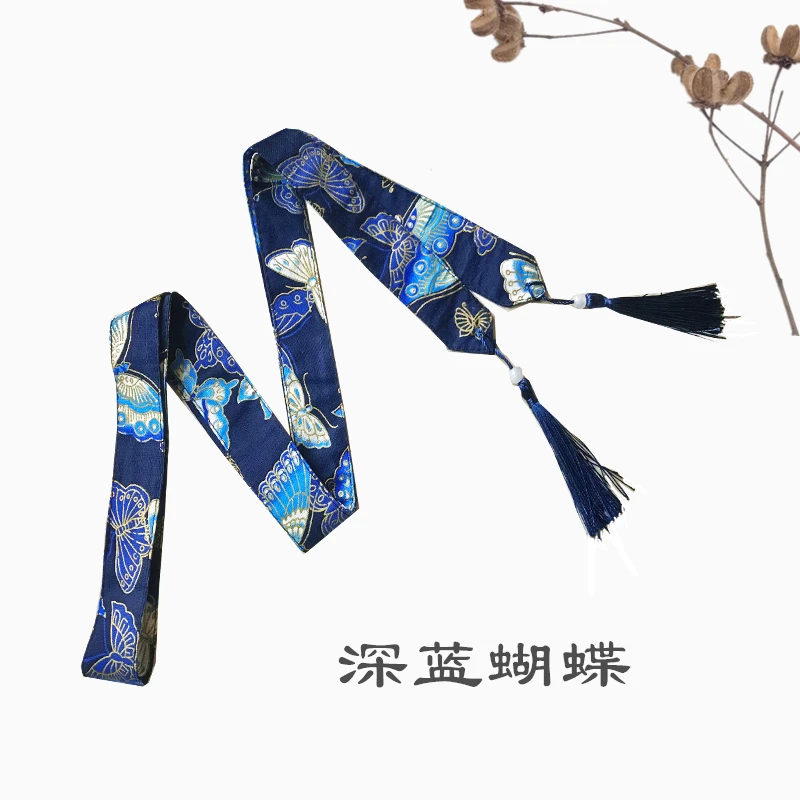 [Купить 2 отправить 1] Японский принт связать cos с кисточкой hanfu palaeowind ремни аксессуары для волос - Цвет: Deep blue butterfly